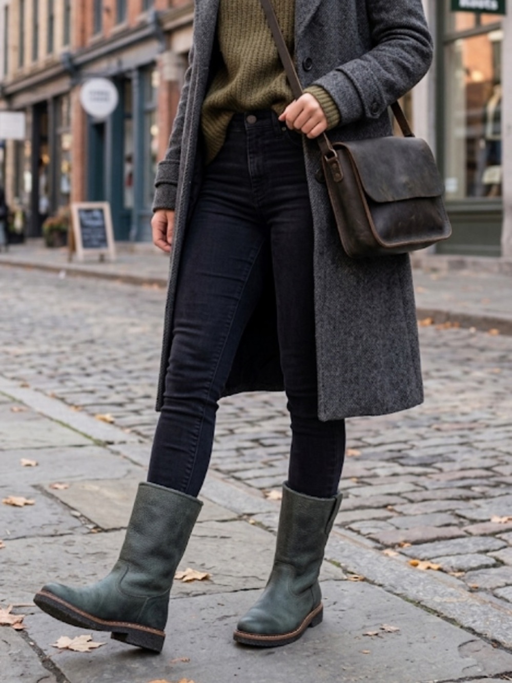 Roots Canada Dark Slate Grey Leather Mid-Calf Boots, Sz 6.5–7 *see size note*